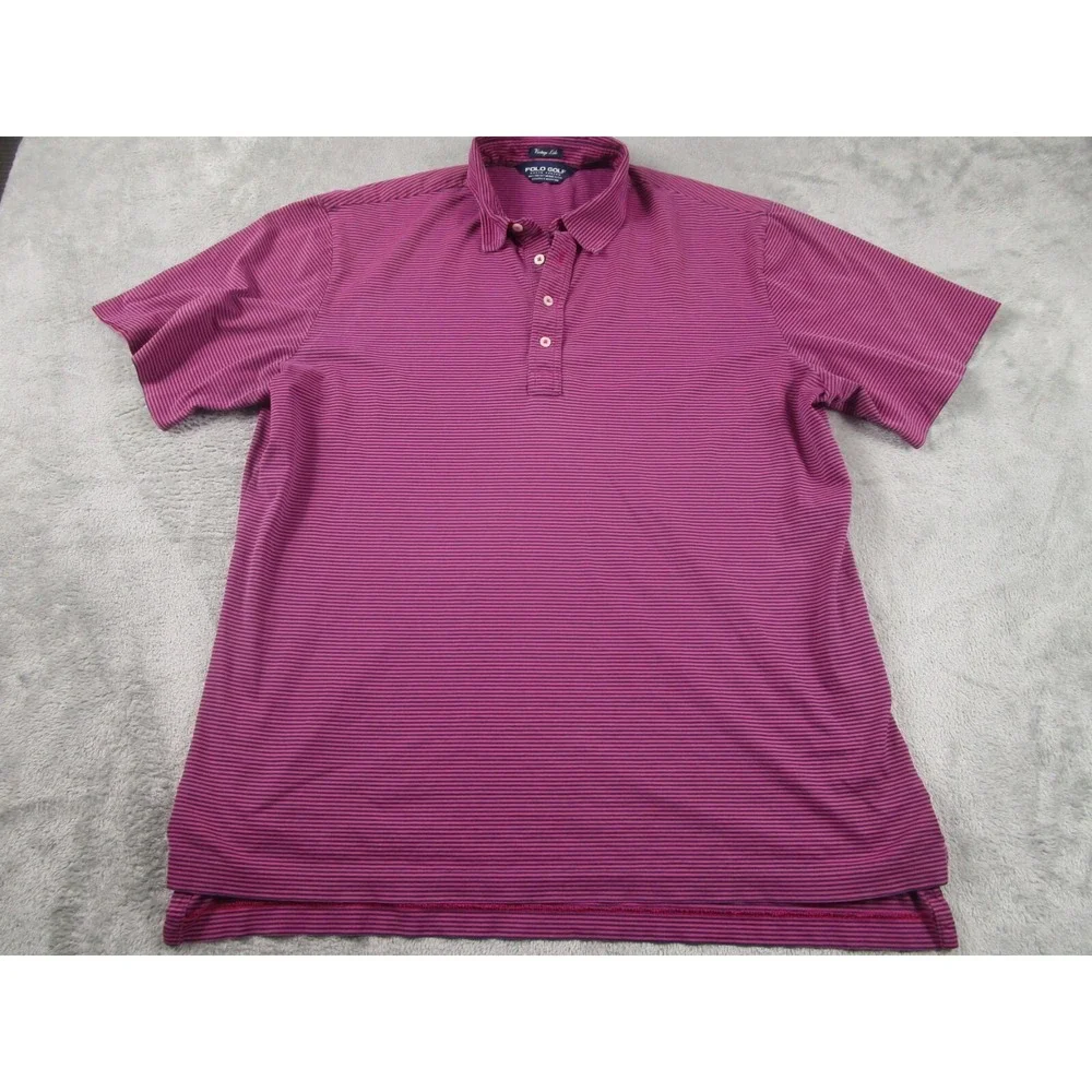 Polo Ralph Lauren Shirt Mens XL‎ Pink Striped Golf Short Sleeve Preppy